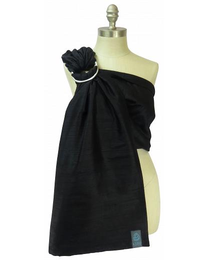 Koru Carrier Silk Ring Sling Baby Carrier, Double-Layer - Onyx (Silver Ring/Matte)
